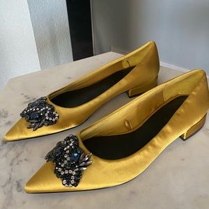 ZARA Satin Gold flats with Embellishment.